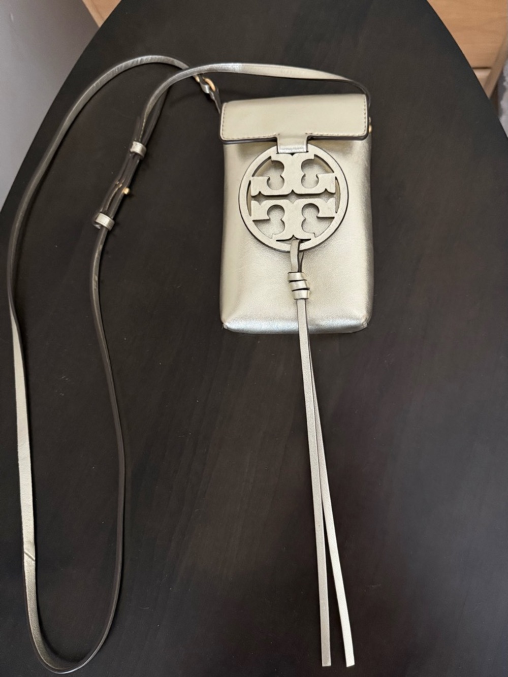 Tory Burch Metallic Gold Crossbody Bag with Logo Detail